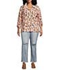 Color:Pink Print - Image 3 - Plus Size Woven Butterfly Print Cinched Tie Tunic