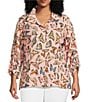 Color:Pink Print - Image 1 - Plus Size Woven Butterfly Print Cinched Tie Tunic