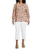 Color:Pink Print - Image 3 - Plus Size Woven Butterfly Print Cinched Tie Tunic