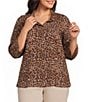 John Mark Plus Size Woven Cheeta Print Wire Collar 3/4 Sleeve Button Front Blouse - Image 1