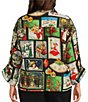 John Mark Plus Size Woven Christmas Holiday Point Collar Short Cinched Dolman Sleeve Button Tie Front Shirt - Image 2
