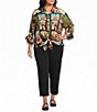 John Mark Plus Size Woven Christmas Holiday Point Collar Short Cinched Dolman Sleeve Button Tie Front Shirt - Image 3
