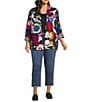 John Mark Plus Size Woven Embroidered Abstract Oversized Blazer, Color:Multi - Image 4