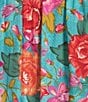 Color:Floral Multi - Image 4 - Plus Size Woven Floral Border Scoop Neck Tassel Tie 3/4 Sleeve Ruffle Blouse