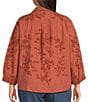 John Mark Plus Size Woven Floral Embriordered Beaded Point Collar 3/4 Sleeve Tie-Front Blouse - Image 2