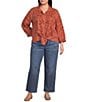 John Mark Plus Size Woven Floral Embriordered Beaded Point Collar 3/4 Sleeve Tie-Front Blouse - Image 3