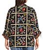 John Mark Plus Size Woven Floral Print Embroidered Wire Collar 3/4 Cinched Sleeve Button Front Shirt - Image 2
