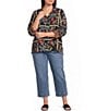 John Mark Plus Size Woven Floral Print Embroidered Wire Collar 3/4 Cinched Sleeve Button Front Shirt - Image 4
