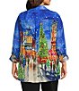 John Mark Plus Size Woven Holiday Novelty Print Wire Collar Long Roll-Tab Sleeve Button Front Tunic - Image 2
