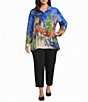John Mark Plus Size Woven Holiday Novelty Print Wire Collar Long Roll-Tab Sleeve Button Front Tunic - Image 3