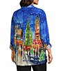 John Mark Plus Size Woven Holiday Novelty Print Wire Collar Long Roll-Tab Sleeve Button Front Tunic - Image 5