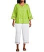 John Mark Plus Size Woven Lace Inset Embroidered Split V-Neck 3/4 Sleeve Tunic - Image 3