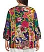 John Mark Plus Size Woven Mixed All Over Print Banded Y-Neck 3/4 Lantern Sleeve Button Front Shirt - Image 2