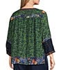 John Mark Plus Size Woven Mixed Print Patchwork Y-Neck 3/4 Sleeve Peasant Top - Image 4