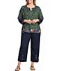 John Mark Plus Size Woven Mixed Print Patchwork Y-Neck 3/4 Sleeve Peasant Top - Image 5