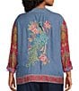 John Mark Plus Size Woven Mixed Print Point Collar Long Roll-Tab Cinched Sleeve Button Front Blouse - Image 2
