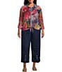 John Mark Plus Size Woven Mixed Print Point Collar Long Roll-Tab Cinched Sleeve Button Front Blouse - Image 5