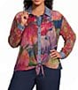 John Mark Plus Size Woven Mixed Print Point Collar Long Roll-Tab Cinched Sleeve Button Front Blouse - Image 1