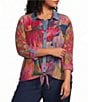 John Mark Plus Size Woven Mixed Print Point Collar Long Roll-Tab Cinched Sleeve Button Front Blouse - Image 3