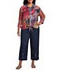 John Mark Plus Size Woven Mixed Print Point Collar Long Roll-Tab Cinched Sleeve Button Front Blouse - Image 5