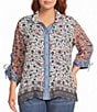 John Mark Plus Size Woven Multi Floral Wire Collar Long Cinched Sleeve Button-Front Shirt - Image 1