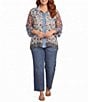 John Mark Plus Size Woven Multi Floral Wire Collar Long Cinched Sleeve Button-Front Shirt - Image 3