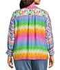 John Mark Plus Size Woven Multi Mixed Print Point Collar Long Ruffle Cuffed Sleeve Button Front Tie Blouse - Image 2