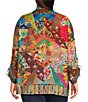 John Mark Plus Size Woven Multi Abstract Patch Print Wire Collar 3/4 Sleeve Button Front Blouse - Image 2