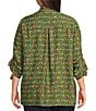 John Mark Plus Size Woven Parrot Print Wire Collar 3/4 Cinched Tie Sleeve Hi Low Hem Button Front Tunic, Color:Dark Olive - Image 2