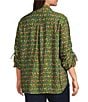 John Mark Plus Size Woven Parrot Print Wire Collar 3/4 Cinched Tie Sleeve Hi Low Hem Button Front Tunic, Color:Dark Olive - Image 4