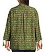 John Mark Plus Size Woven Parrot Print Wire Collar 3/4 Cinched Tie Sleeve Hi Low Hem Button Front Tunic, Color:Dark Olive - Image 6