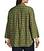 John Mark Plus Size Woven Parrot Print Wire Collar 3/4 Cinched Tie Sleeve Hi Low Hem Button Front Tunic, Color:Dark Olive - Image 8