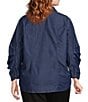 John Mark Plus Size Woven Point Collar 3/4 Tucked Sleeve Button-Front Blouse, Color:Dark Indigo - Image 2