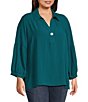 John Mark Plus Size Woven Point Collar Neck 3/4 Sleeve Single Button Pullover Tunic - Image 3
