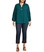 John Mark Plus Size Woven Point Collar Neck 3/4 Sleeve Single Button Pullover Tunic - Image 4