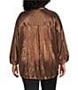 John Mark Plus Size Woven Point Collar Short Dolman Sleeve Shimmer Pleat Button Down Blouse, Color:Brown - Image 2