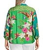 John Mark Plus Size Woven Printed Point Collar 3/4 Sleeve Tie-Front Shirt, Color:Green Aqua - Image 2