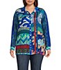 John Mark Plus Size Woven Printed Point Collar Long Roll-Tab Sleeve Button Front Tunic,Specials : American Fashion Style Bags On Sale John Mark Plus Size Woven Printed Point Collar Long Roll-Tab Sleeve Button Front Tunic,Specials : American Fashion Style Bags On Sale