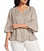 John Mark Plus Size Woven Split V-Neck 3/4 Ruffle Sleeve Button-Front Blouse - Image 1