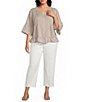 John Mark Plus Size Woven Split V-Neck 3/4 Ruffle Sleeve Button-Front Blouse - Image 3