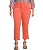 Color:Coral - Image 1 - Plus Size Woven Stretch Straight Leg Ankle Length Pants