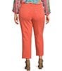 Color:Coral - Image 2 - Plus Size Woven Stretch Straight Leg Ankle Length Pants