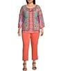 Color:Coral - Image 3 - Plus Size Woven Stretch Straight Leg Ankle Length Pants