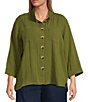 John Mark Plus Size Woven Wire Collar 3/4 Sleeve Hi-Low Hem Button-Front Shirt - Image 1