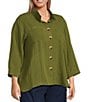 John Mark Plus Size Woven Wire Collar 3/4 Sleeve Hi-Low Hem Button-Front Shirt - Image 3