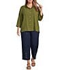 John Mark Plus Size Woven Wire Collar 3/4 Sleeve Hi-Low Hem Button-Front Shirt - Image 5