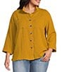 John Mark Plus Size Woven Wire Collar 3/4 Sleeve Hi-Low Hem Button-Front Shirt - Image 1