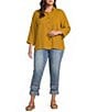 John Mark Plus Size Woven Wire Collar 3/4 Sleeve Hi-Low Hem Button-Front Shirt - Image 3