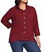 John Mark Plus Size Woven Wire Collar 3/4 Sleeve Hi-Low Hem Button-Front Shirt - Image 1