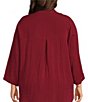 John Mark Plus Size Woven Wire Collar 3/4 Sleeve Hi-Low Hem Button-Front Shirt - Image 2